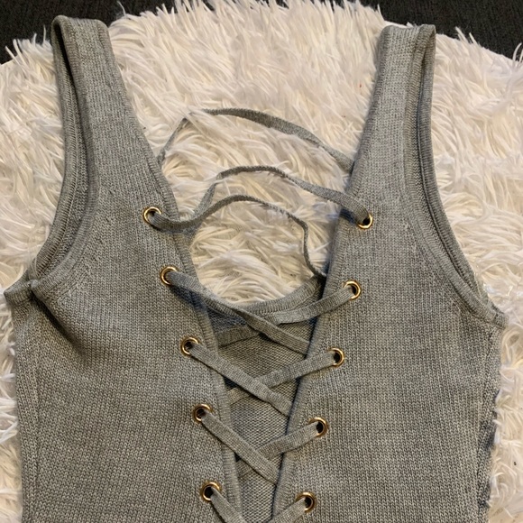 Gray laced up bodysuit with waist belt 2 (S) avail - Picture 5 of 13